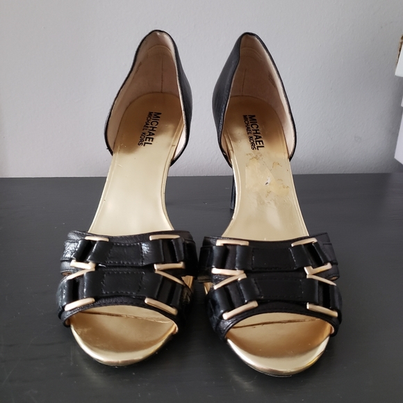 Michael Kors black leather open toe heels - Picture 2 of 2